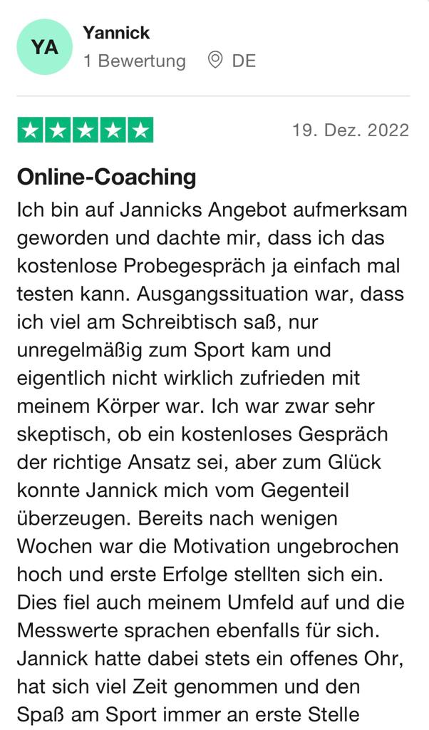 Feedback von Trustpilot zum Fitness-Coaching für Selbstständige und Unternehmer #1